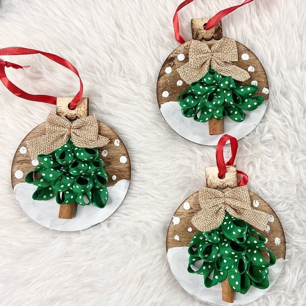 Handmade Rustic Ribbon Christmas Tree Ornaments